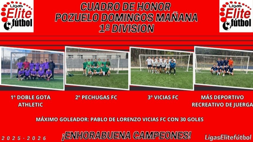 CUADRO DE HONOR. POZUELO DOMINGOS MAÑANA 1ª DIVISIÓN